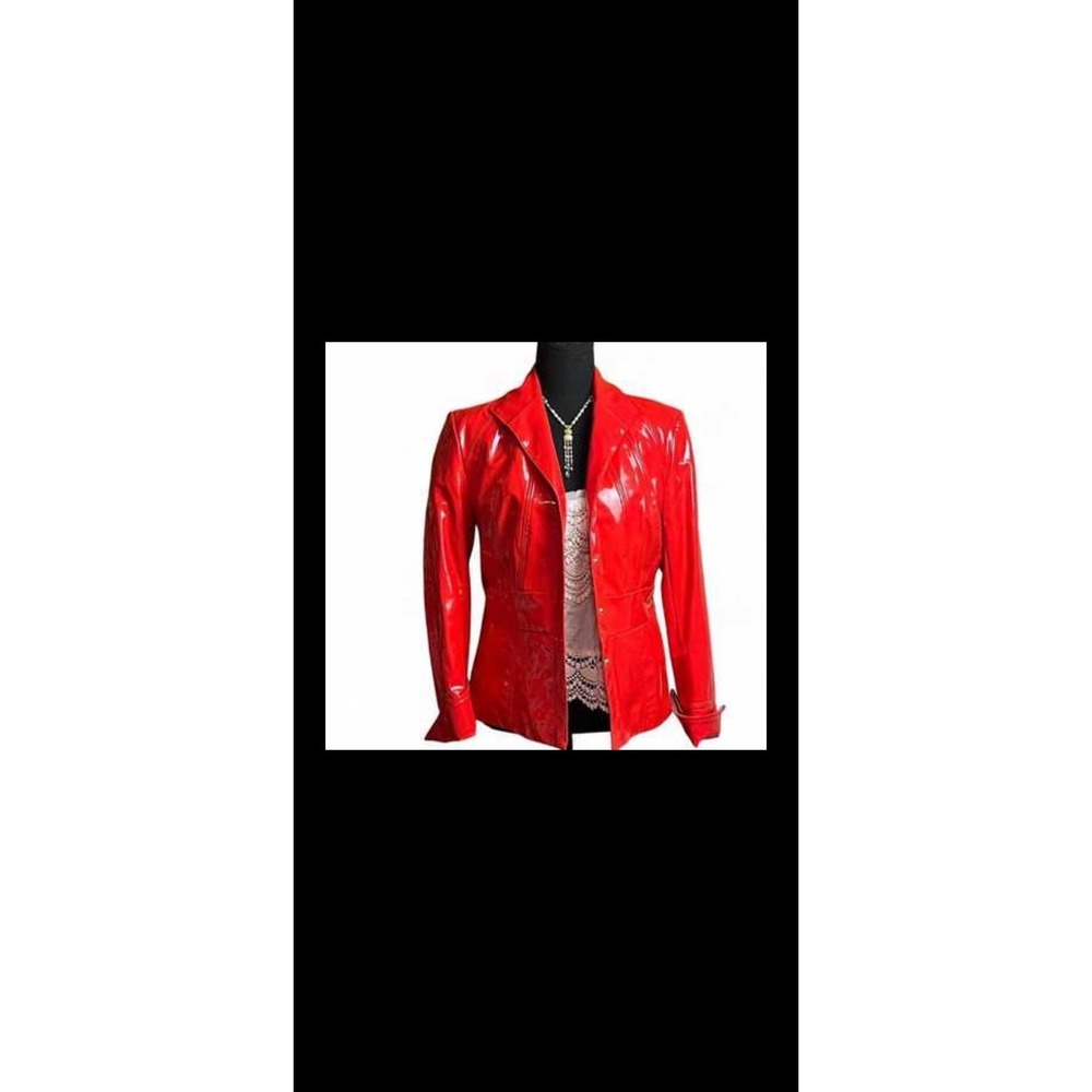Pamela McCoy Shiny Red Vinyl Jacket Size Large